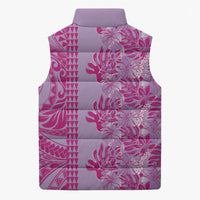 Purple Hibiscus Monstera Seamless Kakau Hawaii Sleeveless Puffer Jacket