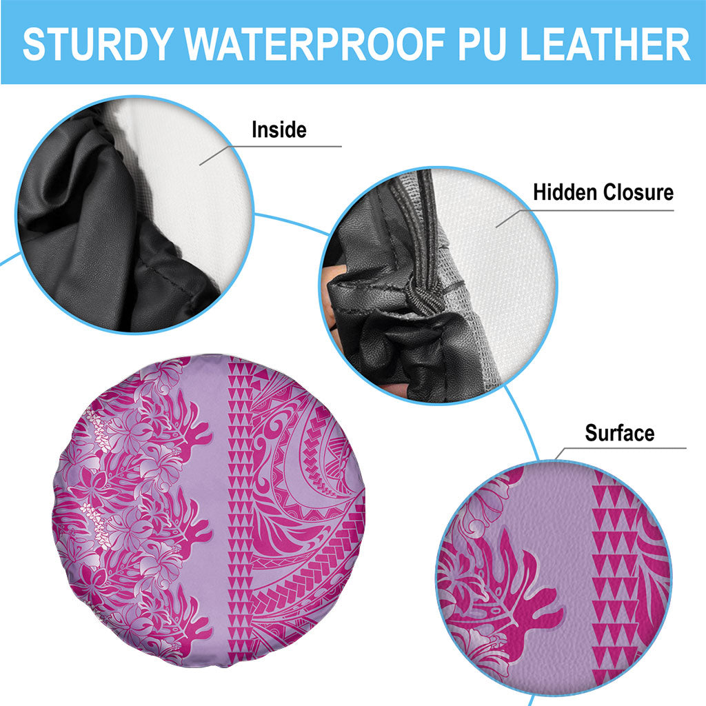 Purple Hibiscus Monstera Seamless Kakau Hawaii Spare Tire Cover LT14 - Polynesian Pride