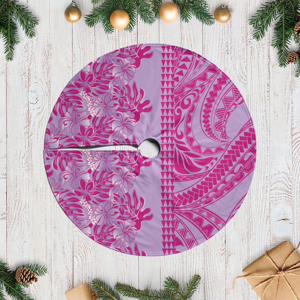 Purple Hibiscus Monstera Seamless Kakau Hawaii Tree Skirt