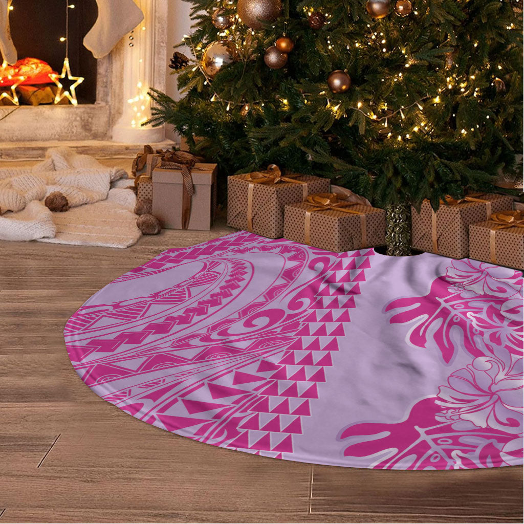 Purple Hibiscus Monstera Seamless Kakau Hawaii Tree Skirt