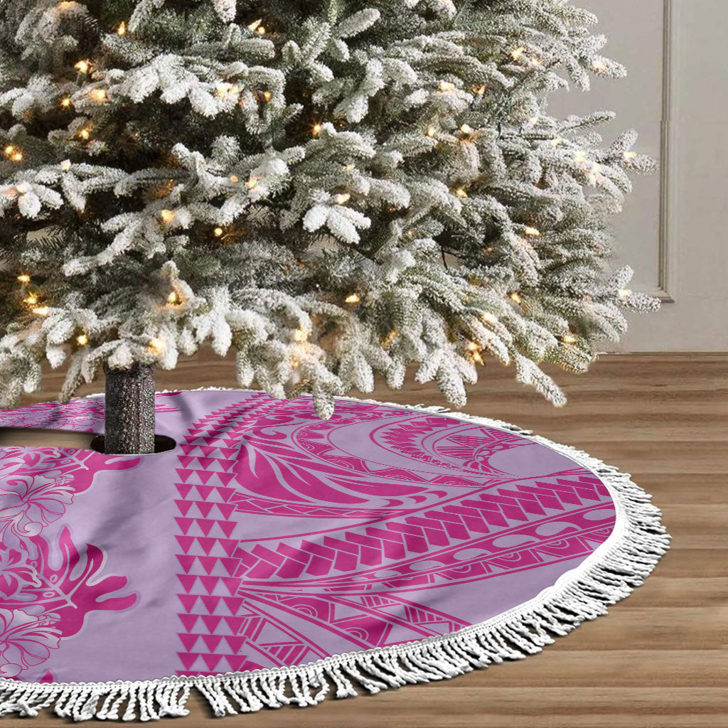 Purple Hibiscus Monstera Seamless Kakau Hawaii Tree Skirt