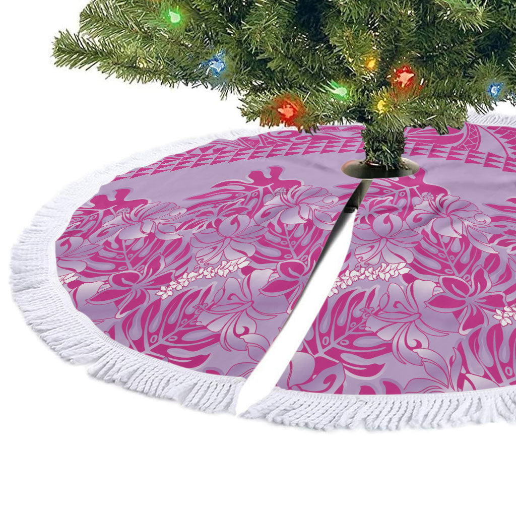 Purple Hibiscus Monstera Seamless Kakau Hawaii Tree Skirt