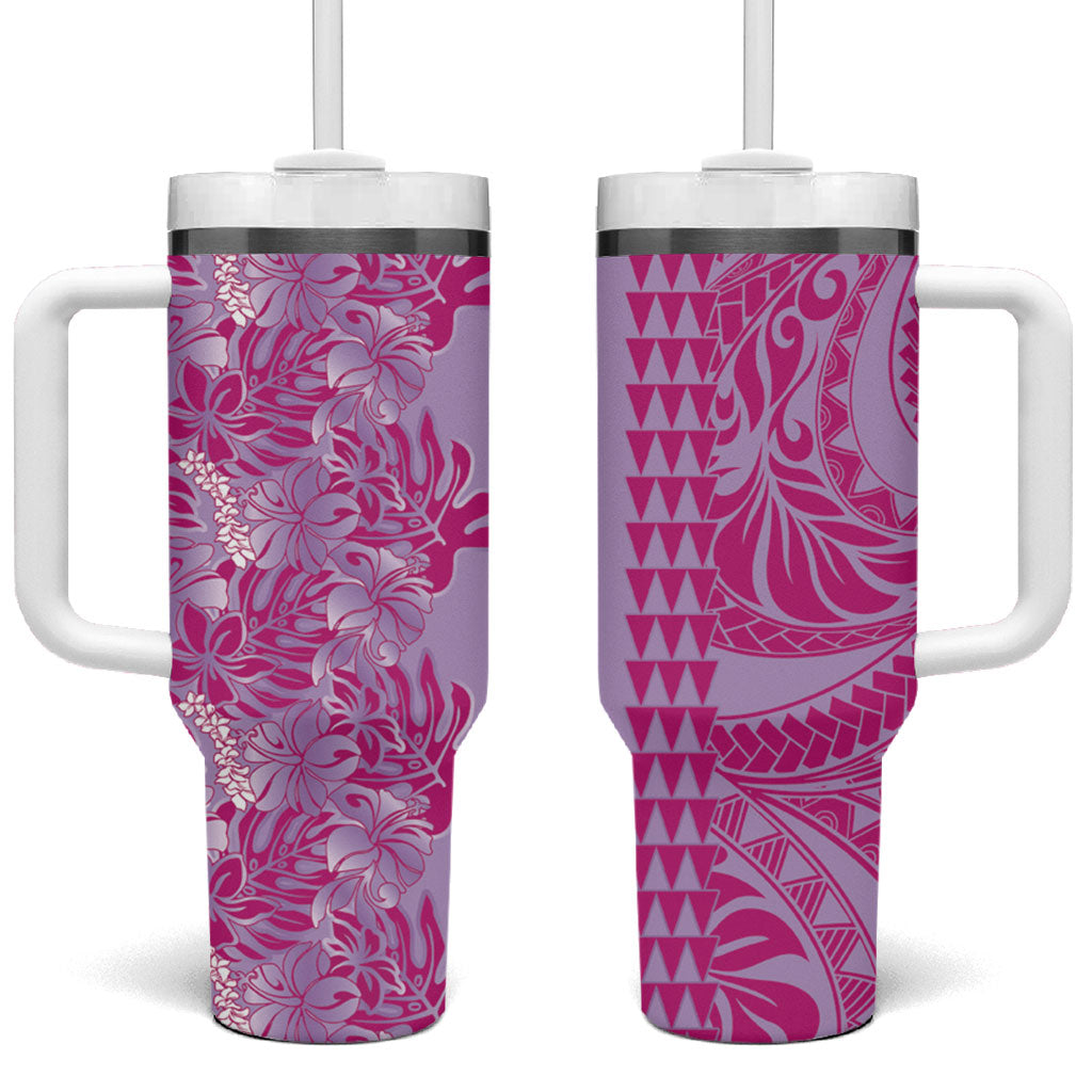 Purple Hibiscus Monstera Seamless Kakau Hawaii Tumbler With Handle LT14 One Size: 40 oz Purple - Polynesian Pride