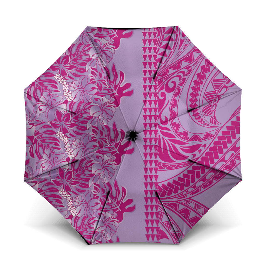 Purple Hibiscus Monstera Seamless Kakau Hawaii Umbrella