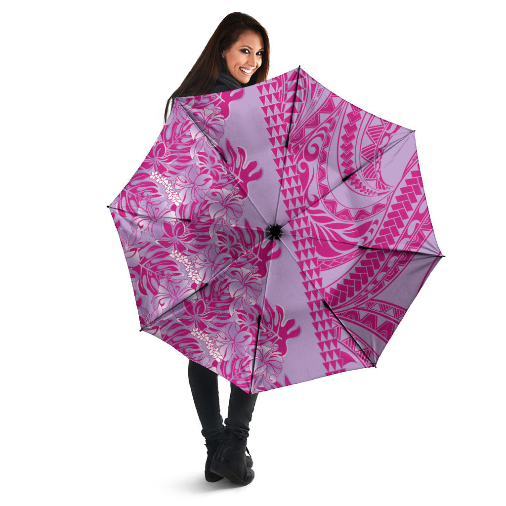 Purple Hibiscus Monstera Seamless Kakau Hawaii Umbrella