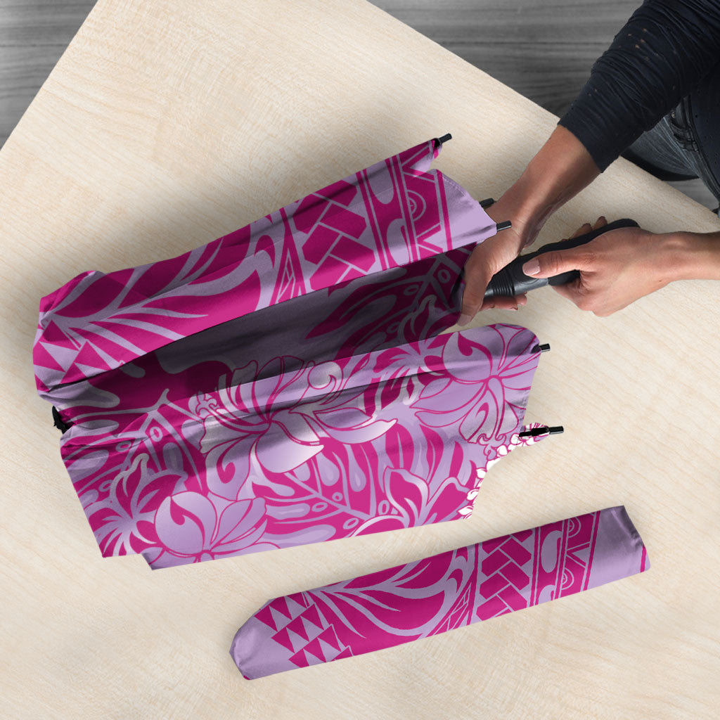 Purple Hibiscus Monstera Seamless Kakau Hawaii Umbrella