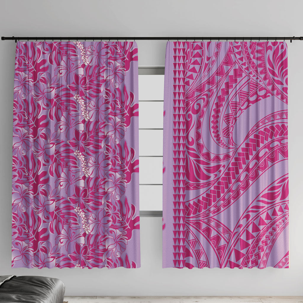 Purple Hibiscus Monstera Seamless Kakau Hawaii Window Curtain