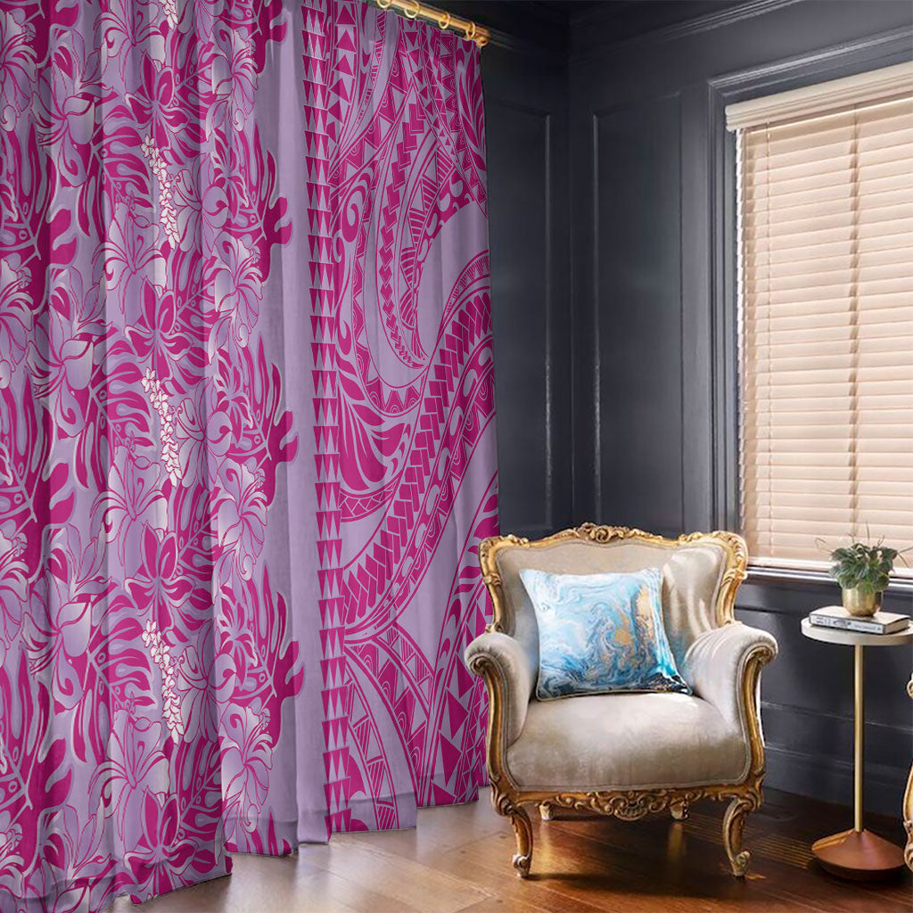 Purple Hibiscus Monstera Seamless Kakau Hawaii Window Curtain