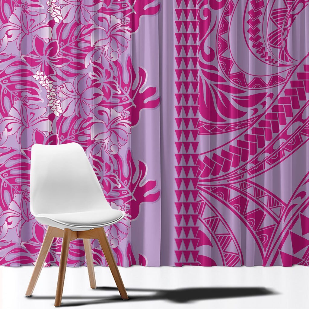Purple Hibiscus Monstera Seamless Kakau Hawaii Window Curtain