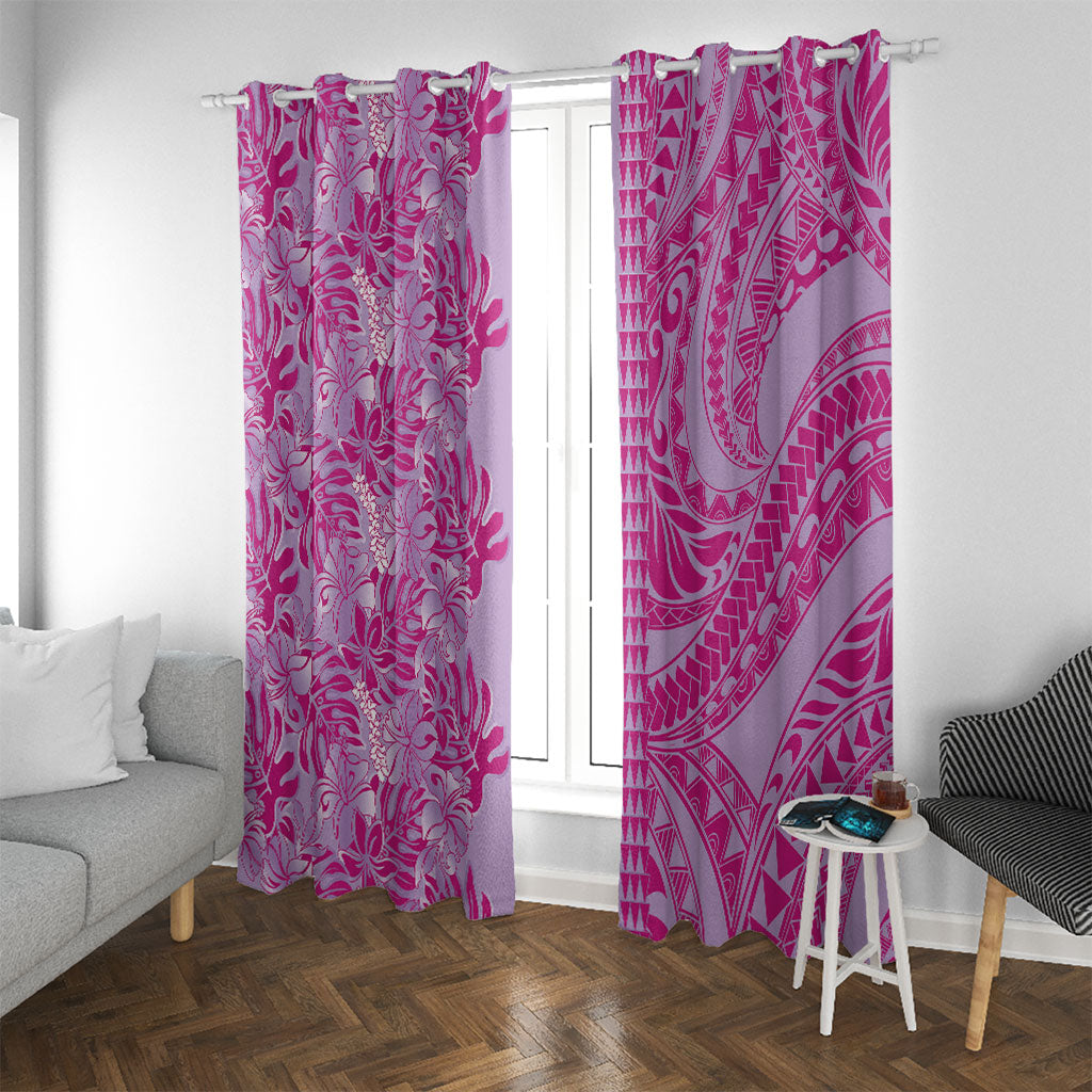 Purple Hibiscus Monstera Seamless Kakau Hawaii Window Curtain