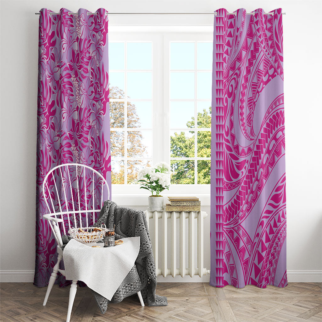 Purple Hibiscus Monstera Seamless Kakau Hawaii Window Curtain