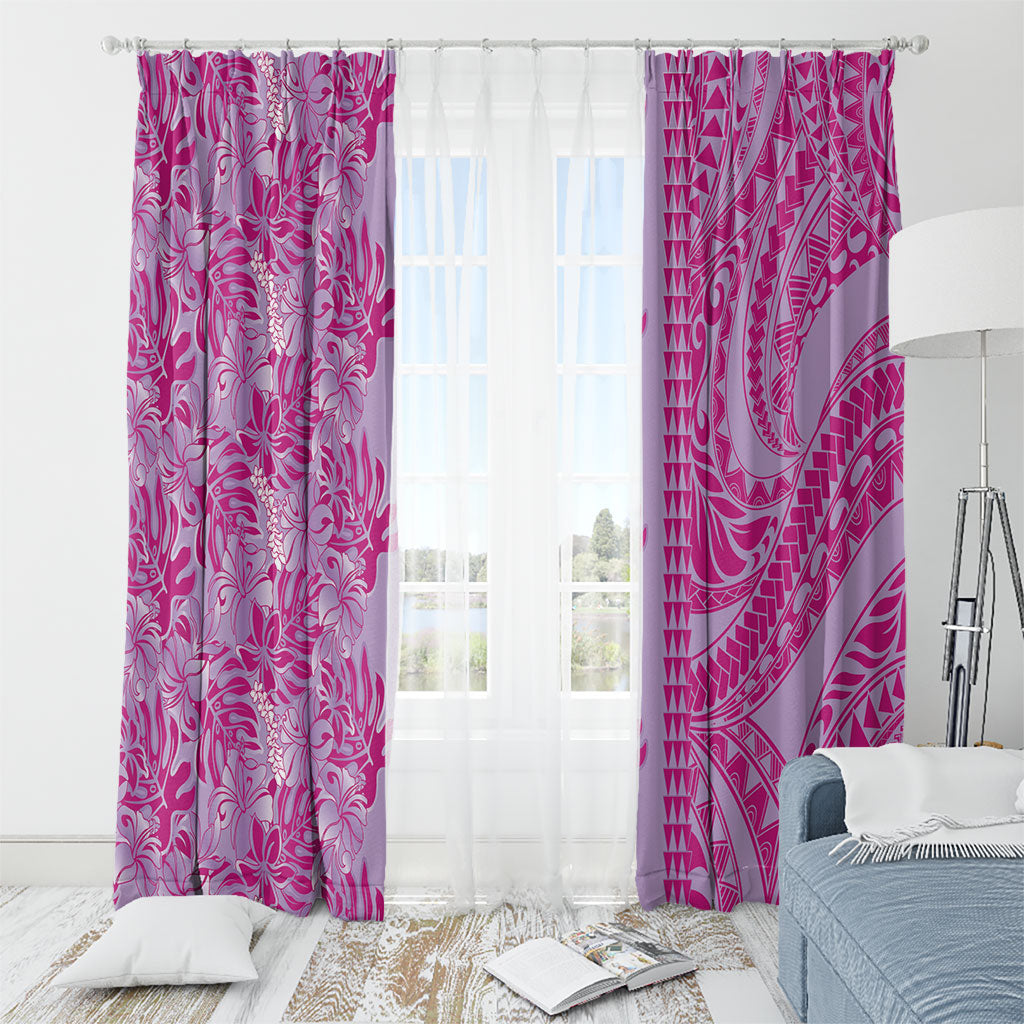 Purple Hibiscus Monstera Seamless Kakau Hawaii Window Curtain