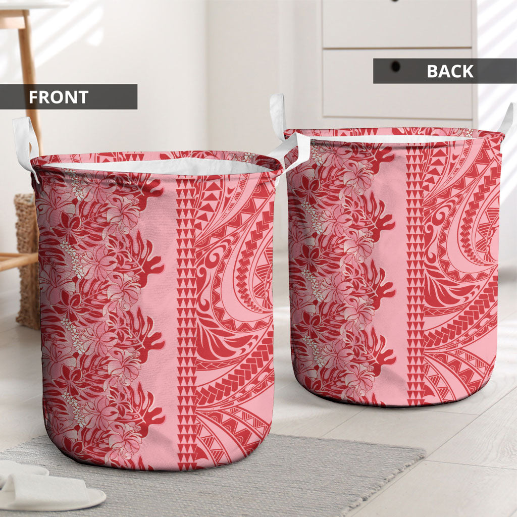 Red Hibiscus Monstera Seamless Kakau Hawaii Laundry Basket