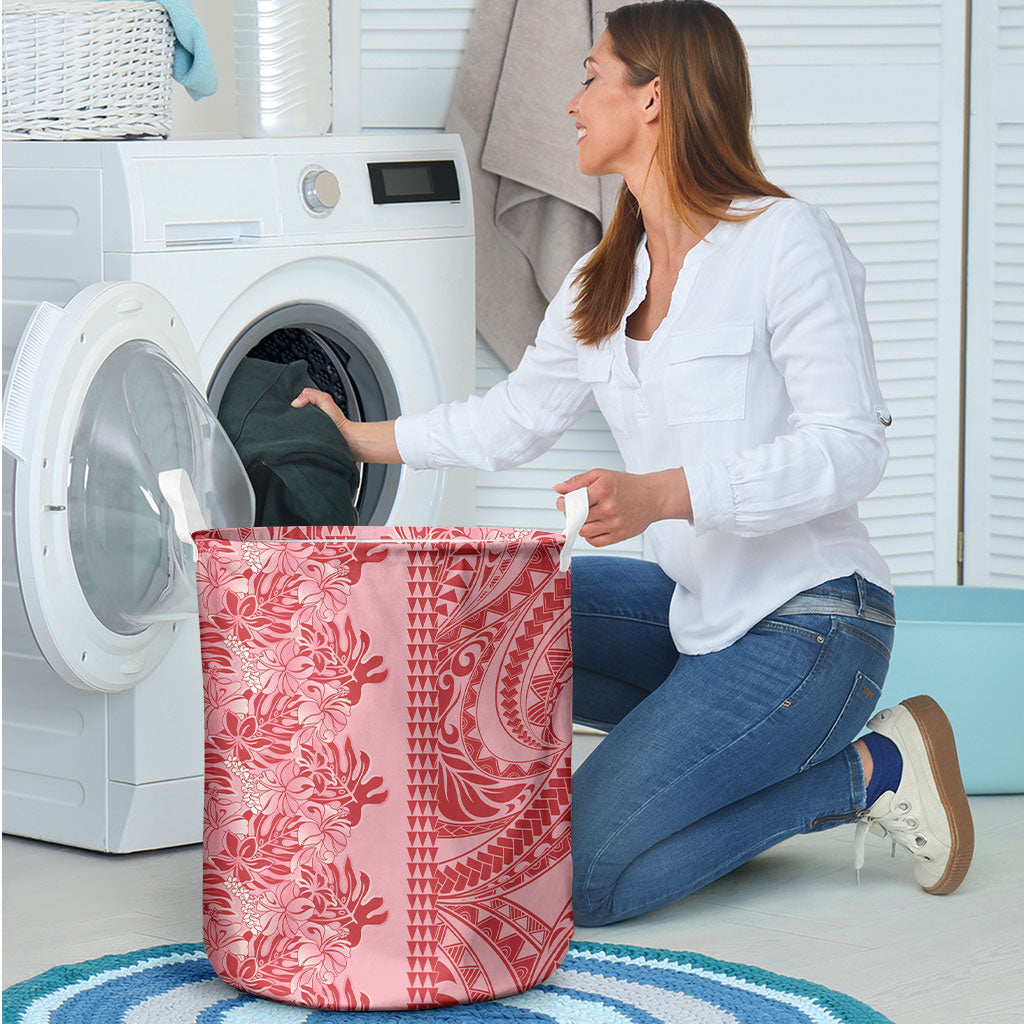Red Hibiscus Monstera Seamless Kakau Hawaii Laundry Basket