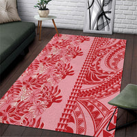 Red Hibiscus Monstera Seamless Kakau Hawaii Area Rug