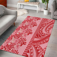 Red Hibiscus Monstera Seamless Kakau Hawaii Area Rug