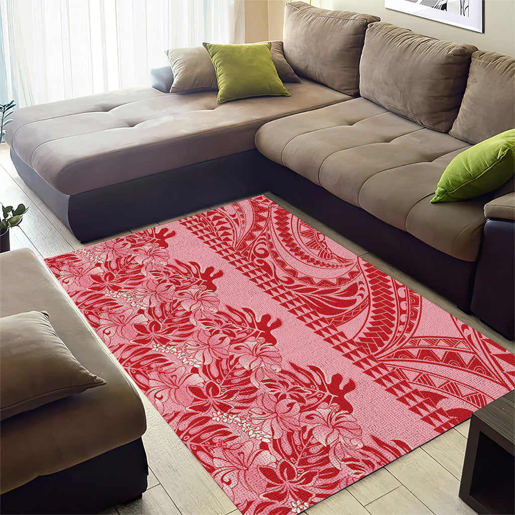 Red Hibiscus Monstera Seamless Kakau Hawaii Area Rug