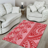 Red Hibiscus Monstera Seamless Kakau Hawaii Area Rug