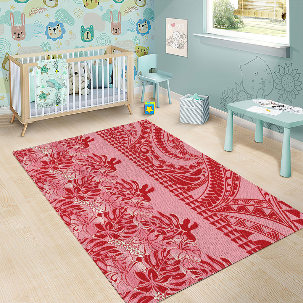 Red Hibiscus Monstera Seamless Kakau Hawaii Area Rug