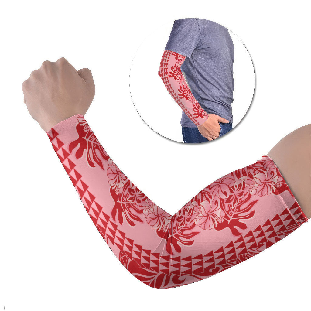 Red Hibiscus Monstera Seamless Kakau Hawaii Arm Sleeves