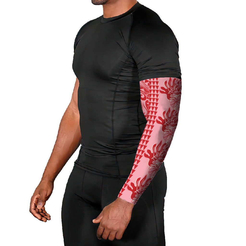 Red Hibiscus Monstera Seamless Kakau Hawaii Arm Sleeves