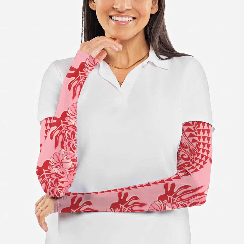 Red Hibiscus Monstera Seamless Kakau Hawaii Arm Sleeves