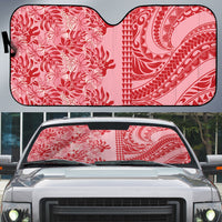 Red Hibiscus Monstera Seamless Kakau Hawaii Auto Sun Shade