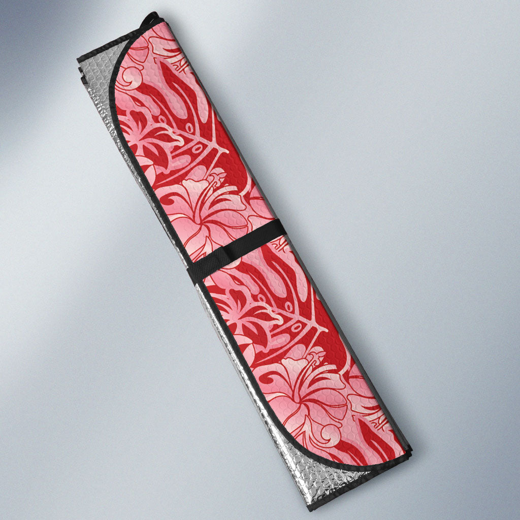 Red Hibiscus Monstera Seamless Kakau Hawaii Auto Sun Shade