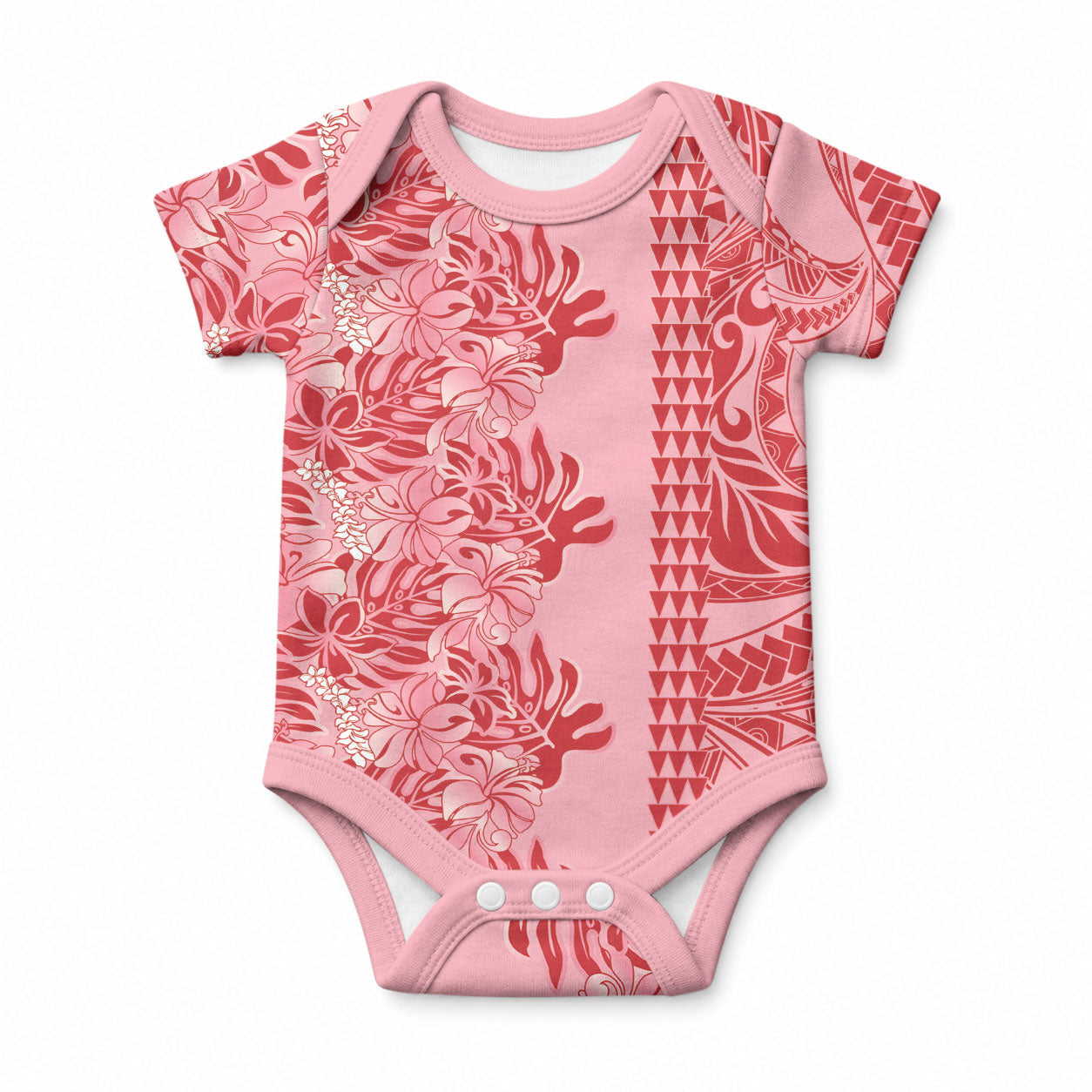 Red Hibiscus Monstera Seamless Kakau Hawaii Baby Onesie