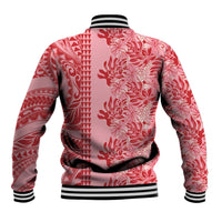 Red Hibiscus Monstera Seamless Kakau Hawaii Baseball Jacket