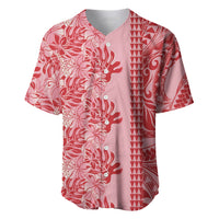Red Hibiscus Monstera Seamless Kakau Hawaii Baseball Jersey
