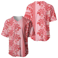 Red Hibiscus Monstera Seamless Kakau Hawaii Baseball Jersey