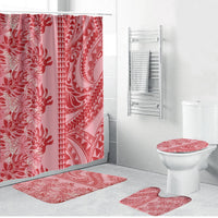 Red Hibiscus Monstera Seamless Kakau Hawaii Bathroom Set
