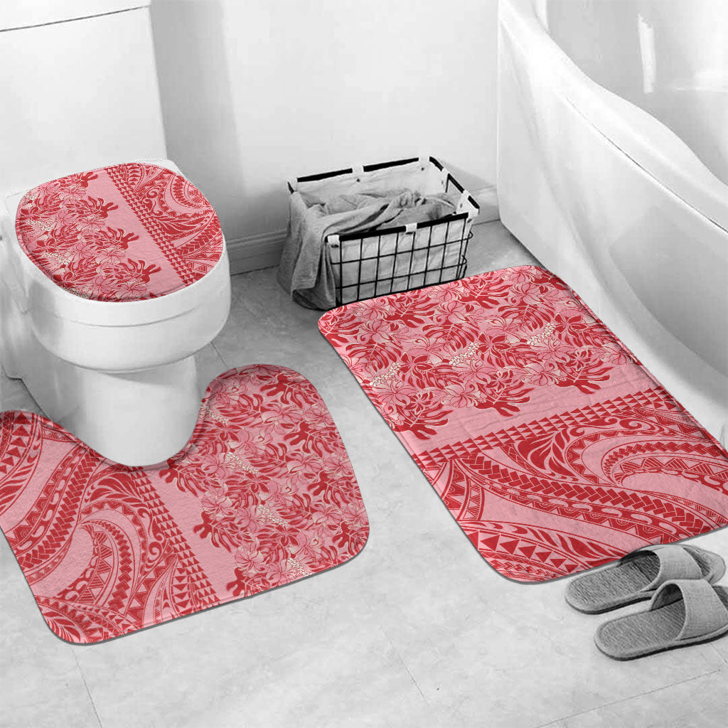 Red Hibiscus Monstera Seamless Kakau Hawaii Bathroom Set