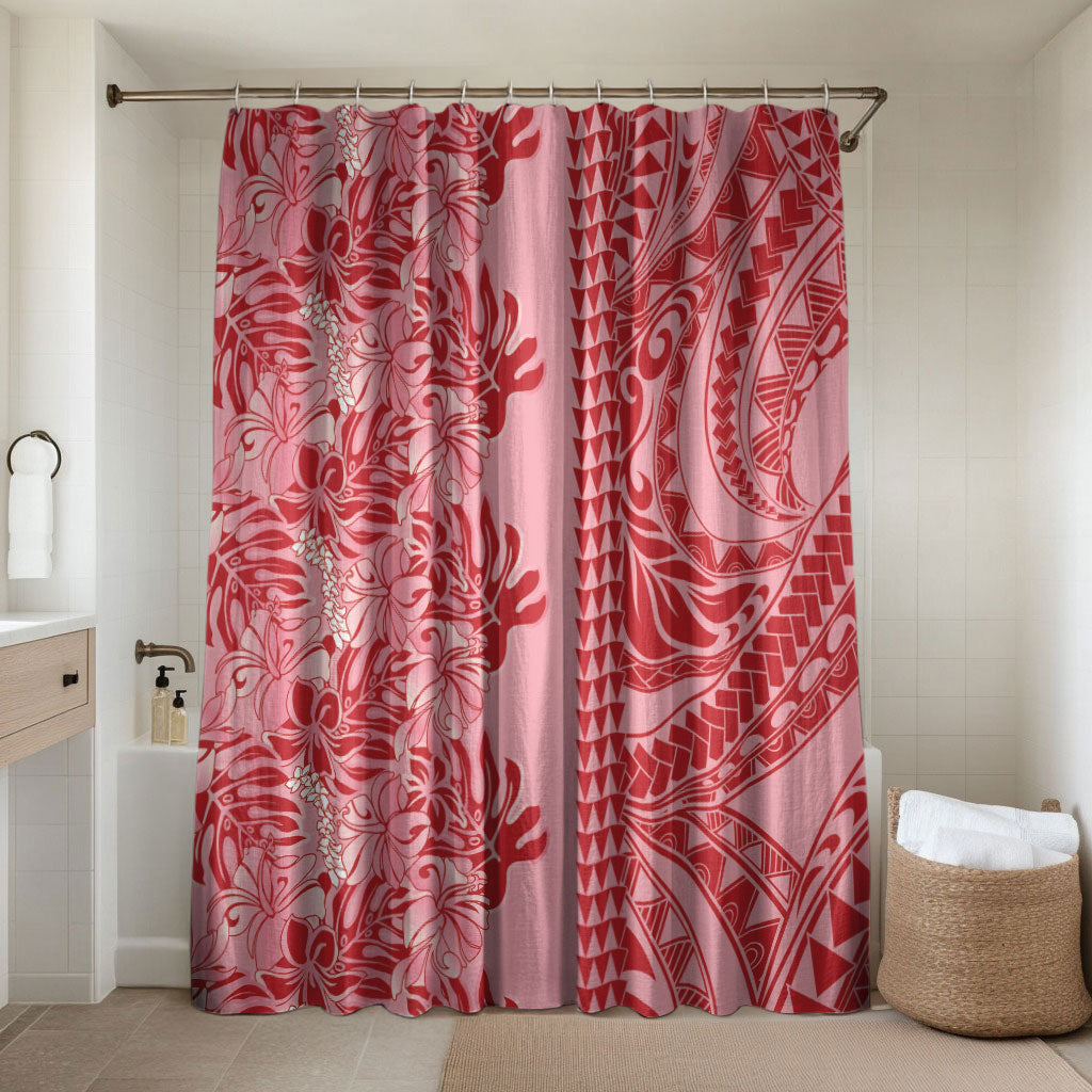 Red Hibiscus Monstera Seamless Kakau Hawaii Bathroom Set