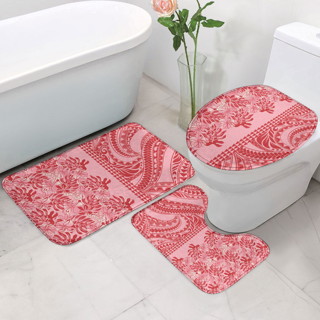 Red Hibiscus Monstera Seamless Kakau Hawaii Bathroom Set