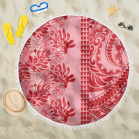 Red Hibiscus Monstera Seamless Kakau Hawaii Beach Blanket