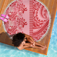 Red Hibiscus Monstera Seamless Kakau Hawaii Beach Blanket