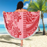 Red Hibiscus Monstera Seamless Kakau Hawaii Beach Blanket
