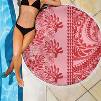 Red Hibiscus Monstera Seamless Kakau Hawaii Beach Blanket