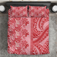 Red Hibiscus Monstera Seamless Kakau Hawaii Bedding Set
