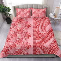 Red Hibiscus Monstera Seamless Kakau Hawaii Bedding Set