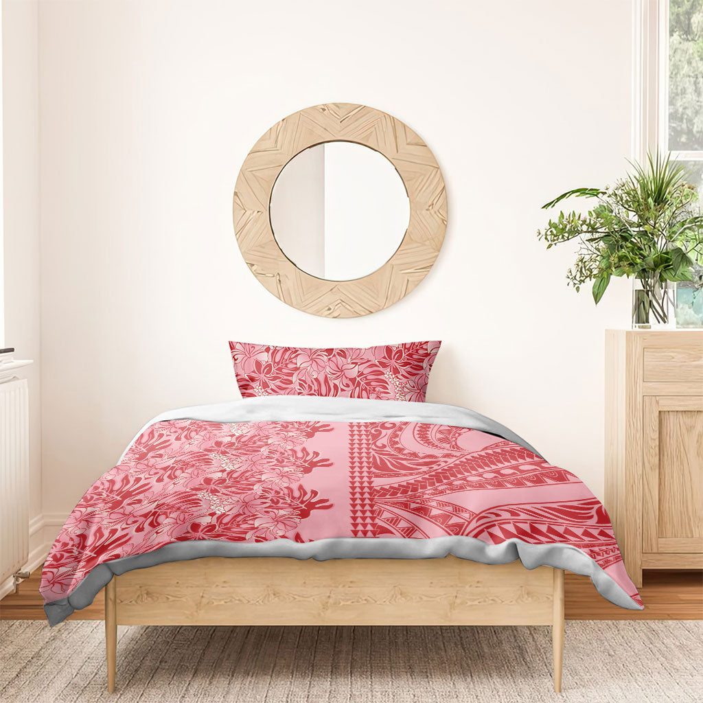 Red Hibiscus Monstera Seamless Kakau Hawaii Bedding Set