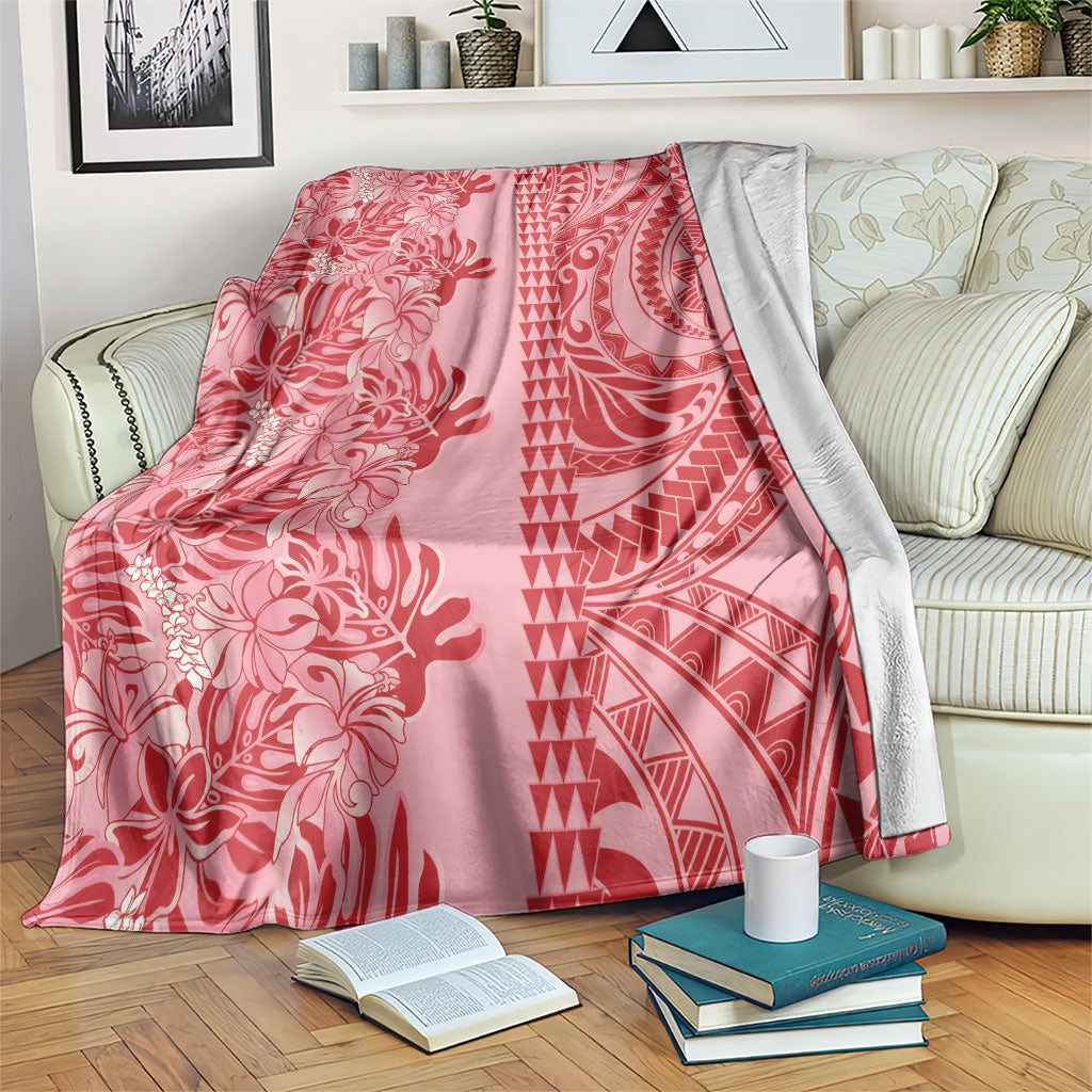 Red Hibiscus Monstera Seamless Kakau Hawaii Blanket