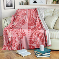 Red Hibiscus Monstera Seamless Kakau Hawaii Blanket