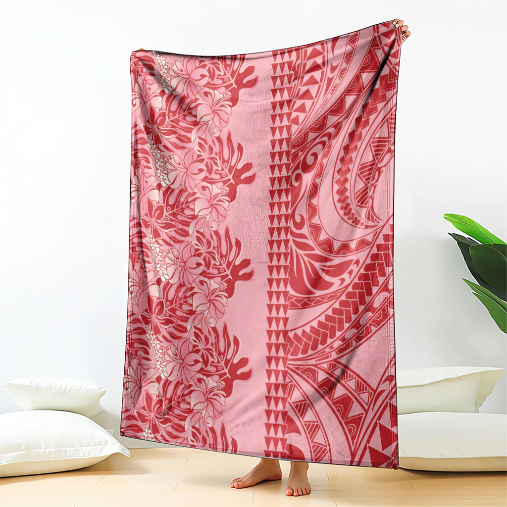 Red Hibiscus Monstera Seamless Kakau Hawaii Blanket