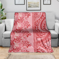 Red Hibiscus Monstera Seamless Kakau Hawaii Blanket