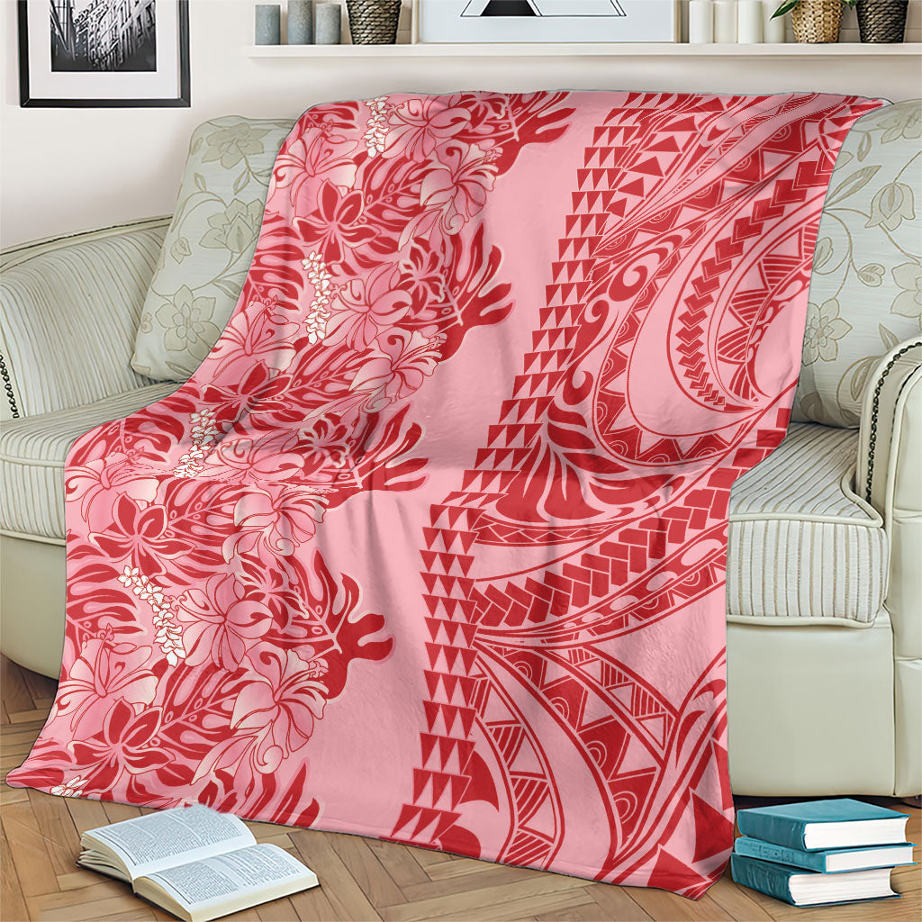 Red Hibiscus Monstera Seamless Kakau Hawaii Blanket