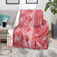 Red Hibiscus Monstera Seamless Kakau Hawaii Blanket