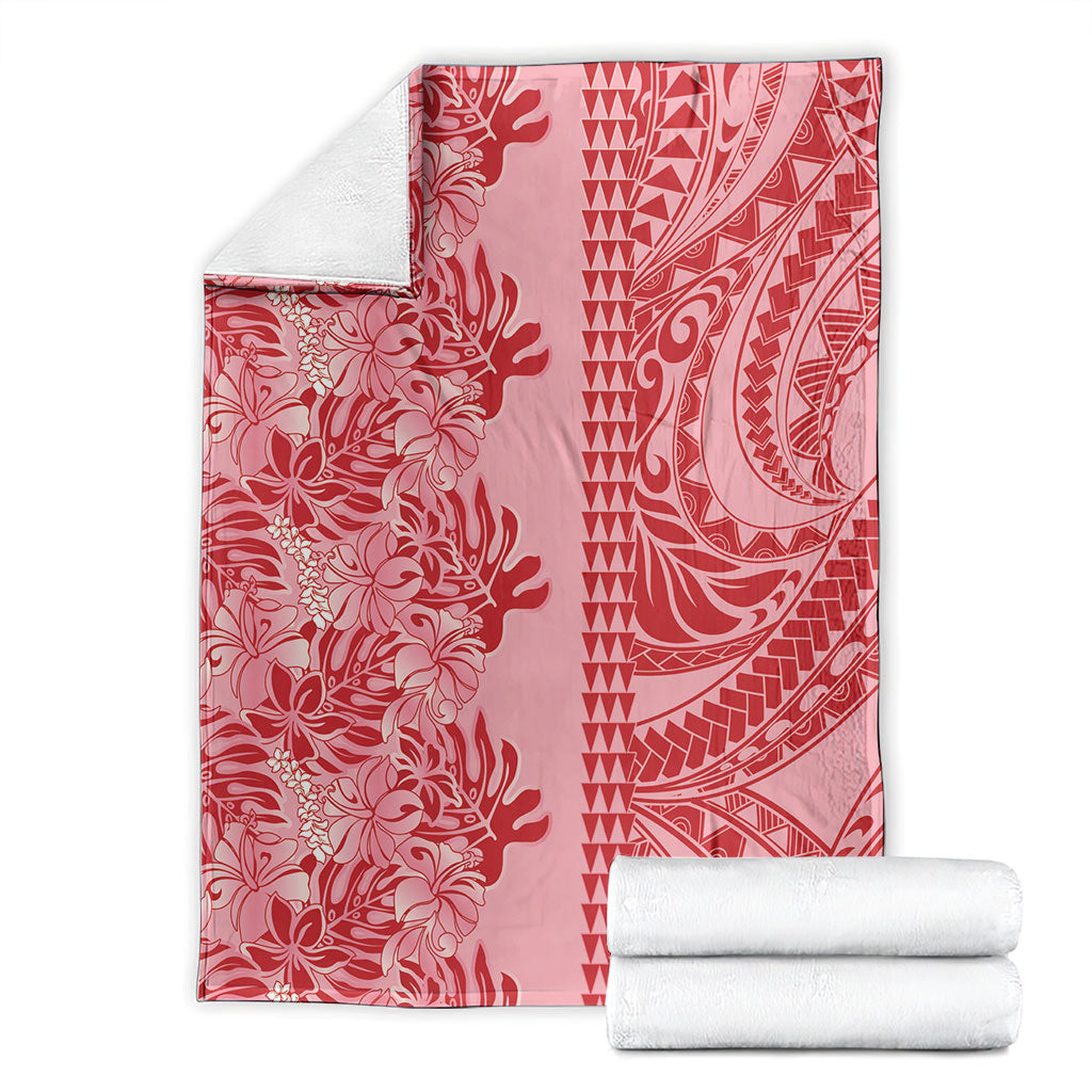 Red Hibiscus Monstera Seamless Kakau Hawaii Blanket